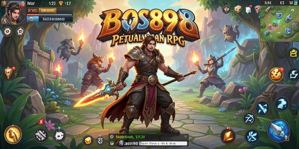 Screenshot gameplay menunjukkan pertarungan epik dan karakter yang unik.