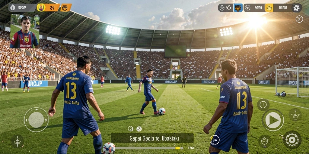 Gameplay BROJP dengan aksi sepak bola yang mendebarkan.