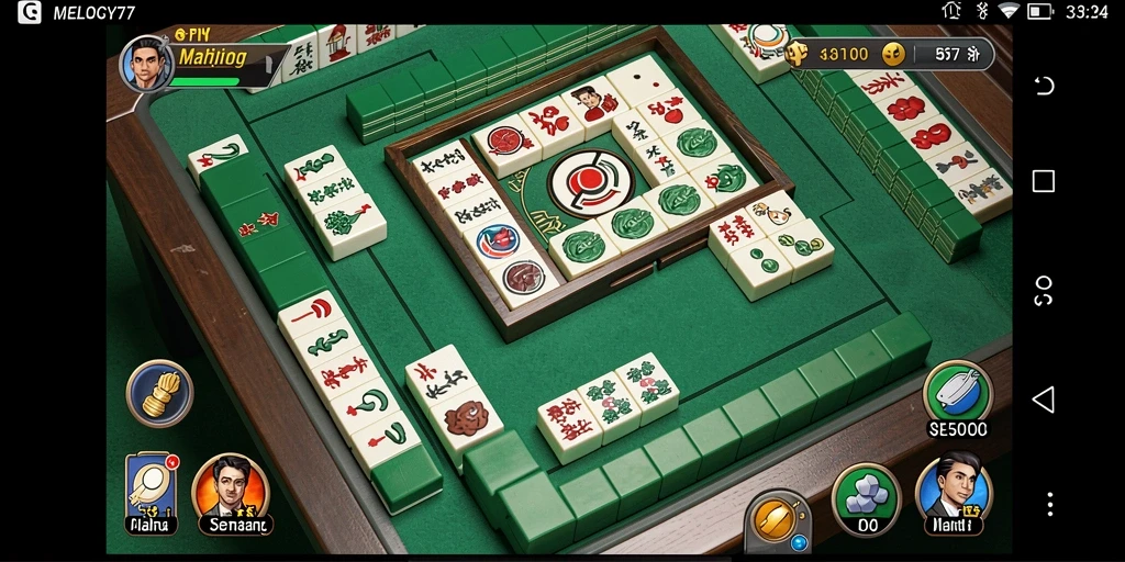 Screenshot gameplay dari MELODY77 menampilkan aksi Mahjong yang seru dan penuh warna.