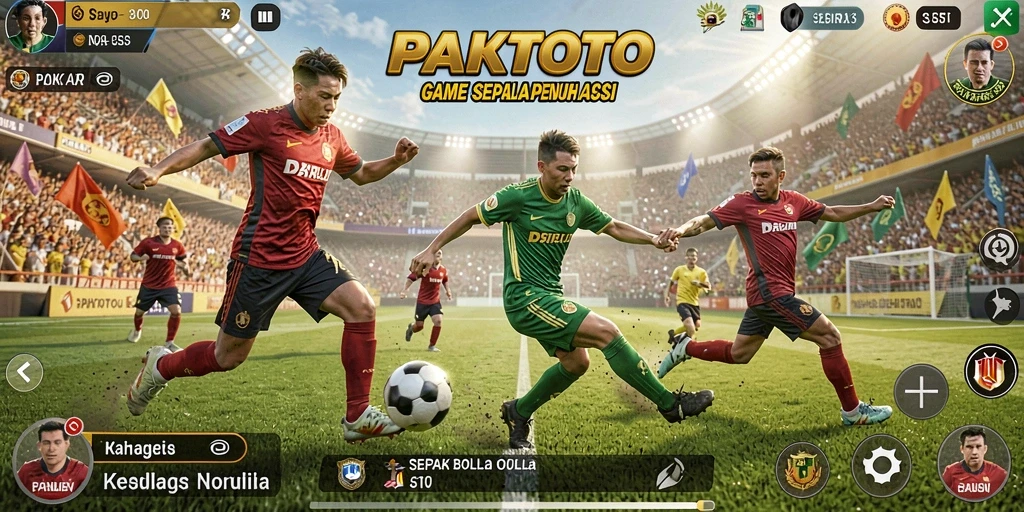 Tampilan seru dari gameplay PAKTOTO yang menampilkan aksi sepak bola di lapangan.