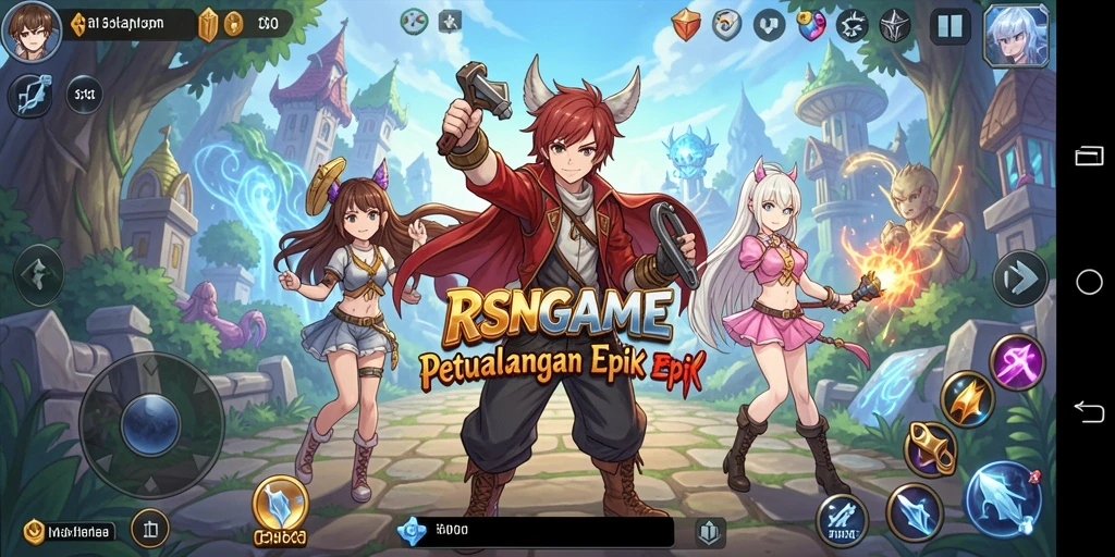 Screenshot RSNGAME menampilkan karakter anime dalam aksi pertarungan.
